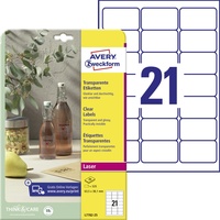 Avery Zweckform Etiketten mit Spezialbeschichtung, 63.5x38.1mm, transparent, 25 Blatt
