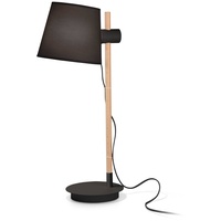 Ideal Lux AXEL TL1, schwarze Tischlampe, mit Holz, schwarz/natur