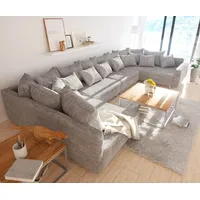 DeLife Couch Clovis XL Hellgrau Strukturstoff mit Armlehne -