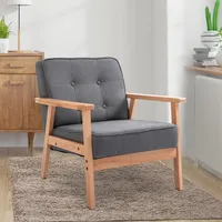 Homcom Einzelsofa Loungesessel Polsterstuhl mit Armlehnen Holzrahmen Leinen Grau
