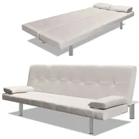 VidaXL Schlafsofa mit 2 Kissen Kunstleder Ausziehbar Cremeweiß