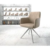 DeLife Esszimmerstuhl Greg-Flex Mikrofaser Beige Vintage Kreuzgestell kantig Edelstahl