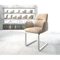 DeLife Freischwinger Vinja-Flex Mikrofaser Beige Vintage Freischwinger flach Edelstahl