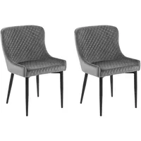 Beliani Esszimmerstuhl Solano Samtstoff grau 2er Set