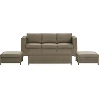 Beliani Lounge Set Braun PE Rattan Kaffeetisch 2 Ottomane