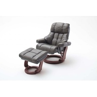 Robas Lund Sessel Leder Relaxsessel mit Hocker schlamm/walnuss