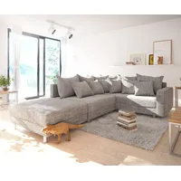 DeLife Ecksofa Clovis Hellgrau Strukturstoff Hocker Armlehne Ottomane Rechts