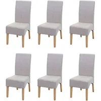 Mendler 6er-Set Esszimmerstuhl Latina, Küchenstuhl Stuhl, Stoff/Textil ~ creme