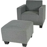 Mendler Modular Sessel Loungesessel mit Ottomane Lyon, Stoff/Textil grau