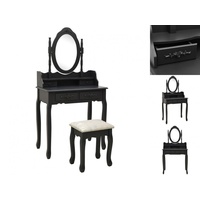 VidaXL Schminktisch-Set mit Hocker Schwarz 75x69x140cm Paulownia-Holz