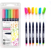 Tombow WS-BH-6P Brush Pen Fudenosuke Neon 6er-Set, harte Spitze,