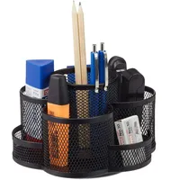 Relaxdays Stiftehalter, Metallgeflecht, 7 Fächer, drehbar, rund, kompakt, für