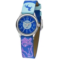 JACQUES FAREL Kinder-Armbanduhr Pferd Sterne lila-blau Analog Quarz Metall