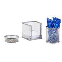Relaxdays Schreibtisch Organizer Set Metall, Schreibtisch-Set, Büroset Mesh, Zettelbox,