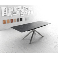 DeLife Esstisch Edge 180-220x90cm Keramik Laminam®Nero Greco Anthrazit Kreuzgestell