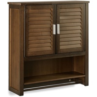 Relaxdays Hängeschrank dunkelbraun LAMELL, Badschrank mit Handtuchhalter, Wandschrank aus