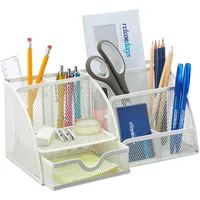 Relaxdays Schreibtisch-Organizer weiß Metall 6 Fächer 28,0 x 14,0