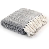 VidaXL Überwurf Baumwolle Fischgrätenmuster 160x210 cm Marineblau