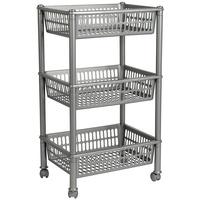 Plast Team Rechteckig Eco Trolley mit 3 Körben, Silber,