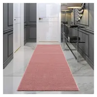 Carpet City Teppich Läufer Flur - Einfarbig, Rosé -