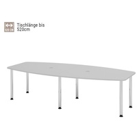 Hammerbacher Konferenztisch KT28C lichtgrau Tonnenform, Rundrohr chrom, 280,0 x