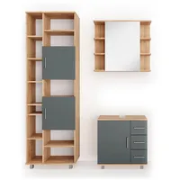 Vicco Badmöbel-Set Ilias, Eiche, Anthrazit Spiegel Kommode Unterschrank 60