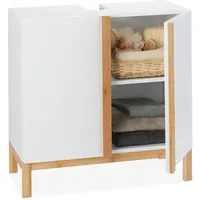 Relaxdays Waschbeckenunterschrank, 2 Fächer, Badschrank MDF & Bambus, Waschbeckenschrank