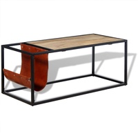 VidaXL Couchtisch mit Zeitschriftenhalter aus Echtleder 110x50x45 cm