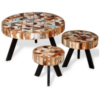 VidaXL Dreiteiliges Couchtisch-Set Altholz Massiv