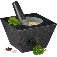 Relaxdays Eckiger Mörser mit Stößel aus Granit 750 ml