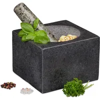 Relaxdays Mörser mit Stößel Granit 14,5 x 14,5 cm