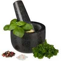 Relaxdays Granit Mörser mit Stößel Ø 8,5 cm 100