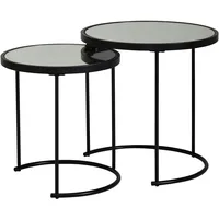 FineBuy Couchtisch 2tlg Rund Schwarz Spiegel Glas Wohnzimmertisch Beistelltisch
