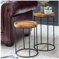 FineBuy Beistelltisch Braun Sheesham 30,5 x 30,5 x 54