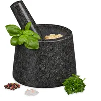 Relaxdays Mörser mit Stößel, Granit, poliert, langlebig, für Gewürze