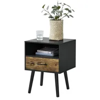 [en.casa] Beistelltisch Gävle 57x42x40 cm Schwarz/Dunkler Holzton [en.casa]