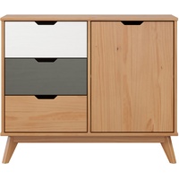 VCM Inter-Furn Kommode Kiefernholz, Kiefer Massiv-Honig/Grau/Weiß, 96 x 79