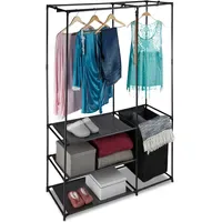 Relaxdays Offener Kleiderschrank, mit Wäschekorb, freistehend, Kleiderständer mit Ablage,