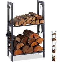 Relaxdays Relaxdays, Kaminholzregal mit 2 Ablagen,