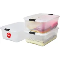 Iris Ohyama Aufbewahrungsbox mit Deckel, 30L, 3er-Set, Transparent, Schnappverschlüsse
