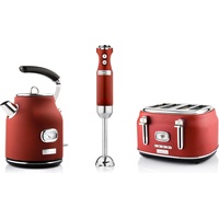 Westinghouse Retro Frühstücks-Set rot 3-tlg. inkl Stabmixer & 4-Schlitz