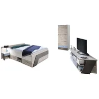 Lomadox Jugendzimmer Set mit 140x200cm Bett LEEDS-10 in Sandeiche