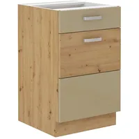 Küchen-Preisbombe Unterschrank 50 Eiche Artisan Cappuccino Glanz Küchenzeile Vollauszug