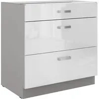 Küchen-Preisbombe Unterschrank 80 cm Weiß Hochglanz x Grau 80