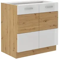 Küchen-Preisbombe Unterschrank 80 cm Eiche Artisan + Weiß Hochglanz