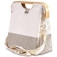 Achilles Einkaufstasche mit Holzgriff Natur, Faltbare Handtasche, Tragetasche mit