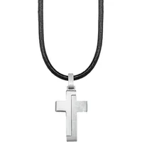 S.Oliver Kette mit Anhänger Kreuz Schwarz/Edelstahl