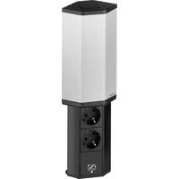 EVOline 159345000300 Steckdosenturm 2fach Schwarz, Edelstahl Flachstecker 1St.