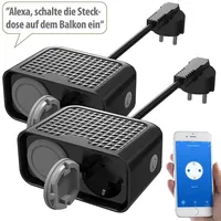 Luminea Home Control 2er-Set Outdoor-WLAN-2-fach-Steckdosen komp. zu Alexa &