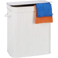 Relaxdays Wäschekorb Bambus, rechteckiger Wäschesortierer, 2 Fächer, mit Klappdeckel,